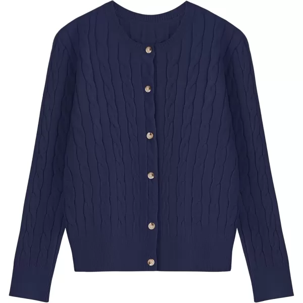 imageZESICA Womens 2024 Fall Winter Cable Knit Cardigan Sweaters Long Sleeve Crew Neck Button Open Front OutwearNavy