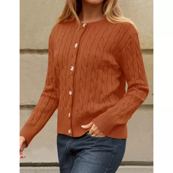 imageZESICA Womens 2024 Fall Winter Cable Knit Cardigan Sweaters Long Sleeve Crew Neck Button Open Front OutwearOrange