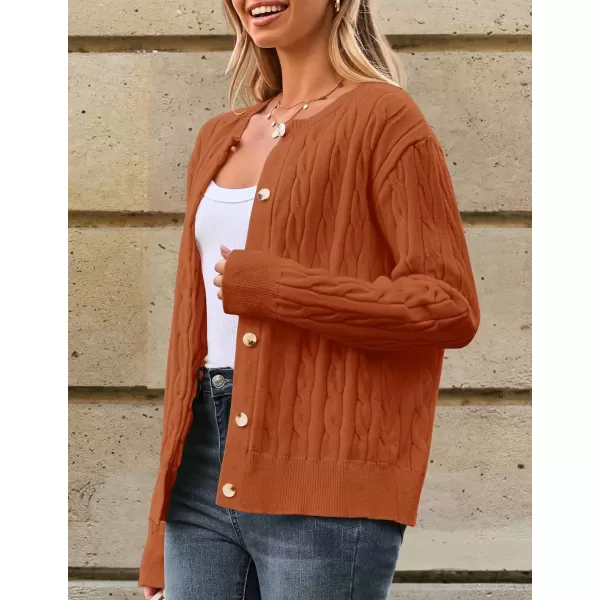 imageZESICA Womens 2024 Fall Winter Cable Knit Cardigan Sweaters Long Sleeve Crew Neck Button Open Front OutwearOrange