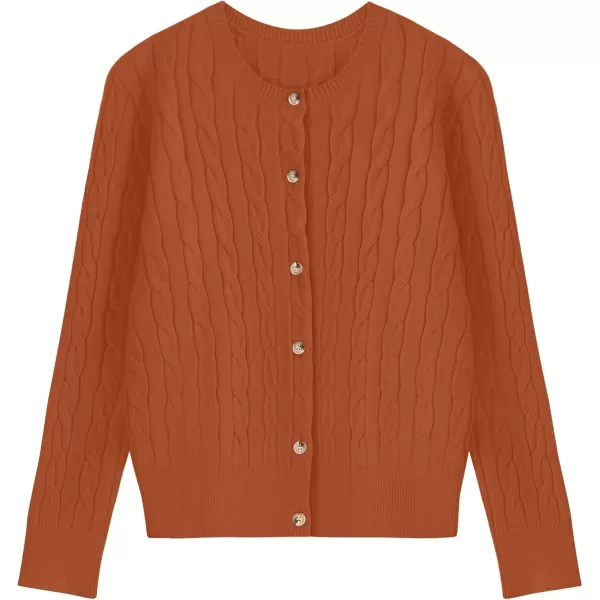 imageZESICA Womens 2024 Fall Winter Cable Knit Cardigan Sweaters Long Sleeve Crew Neck Button Open Front OutwearOrange