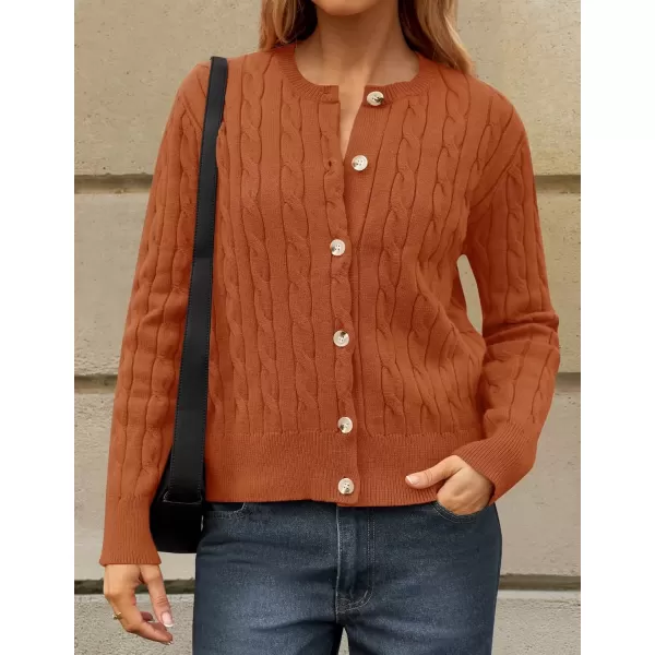 imageZESICA Womens 2024 Fall Winter Cable Knit Cardigan Sweaters Long Sleeve Crew Neck Button Open Front OutwearOrange