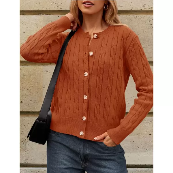 imageZESICA Womens 2024 Fall Winter Cable Knit Cardigan Sweaters Long Sleeve Crew Neck Button Open Front OutwearOrange