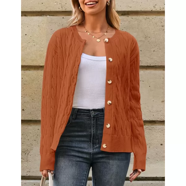 imageZESICA Womens 2024 Fall Winter Cable Knit Cardigan Sweaters Long Sleeve Crew Neck Button Open Front OutwearOrange