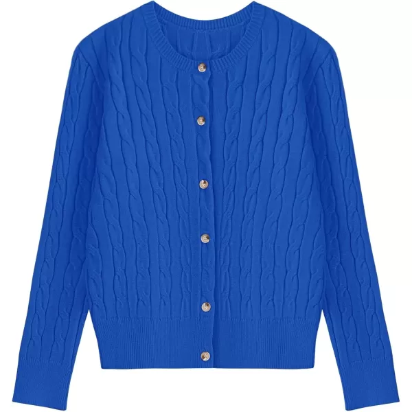 imageZESICA Womens 2024 Fall Winter Cable Knit Cardigan Sweaters Long Sleeve Crew Neck Button Open Front OutwearRoyalblue