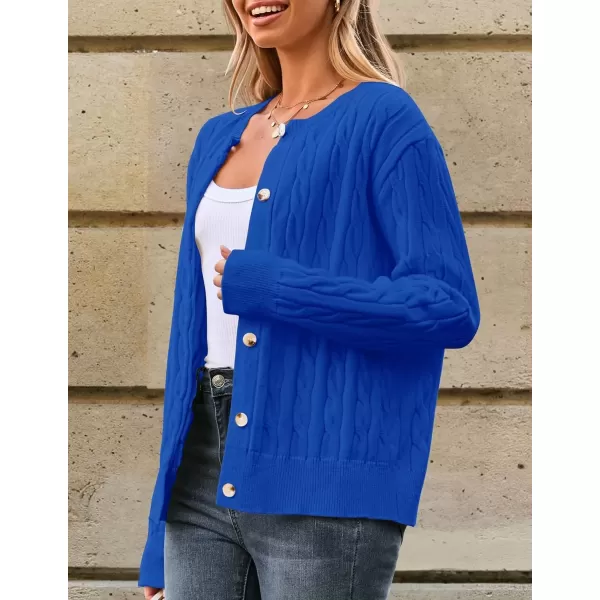 imageZESICA Womens 2024 Fall Winter Cable Knit Cardigan Sweaters Long Sleeve Crew Neck Button Open Front OutwearRoyalblue