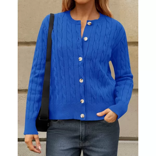 imageZESICA Womens 2024 Fall Winter Cable Knit Cardigan Sweaters Long Sleeve Crew Neck Button Open Front OutwearRoyalblue