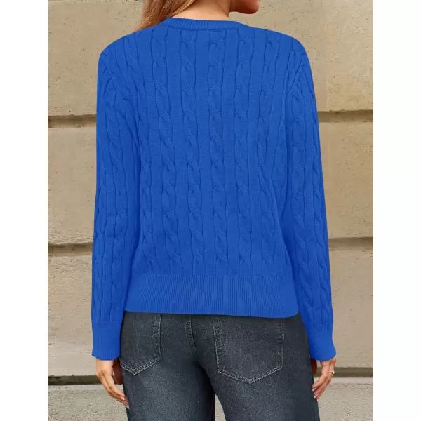 imageZESICA Womens 2024 Fall Winter Cable Knit Cardigan Sweaters Long Sleeve Crew Neck Button Open Front OutwearRoyalblue