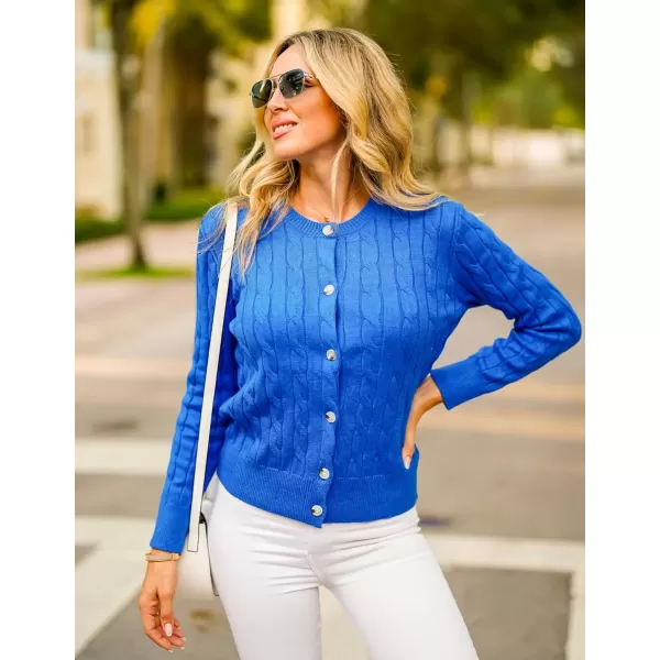 imageZESICA Womens 2024 Fall Winter Cable Knit Cardigan Sweaters Long Sleeve Crew Neck Button Open Front OutwearRoyalblue