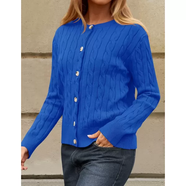 imageZESICA Womens 2024 Fall Winter Cable Knit Cardigan Sweaters Long Sleeve Crew Neck Button Open Front OutwearRoyalblue