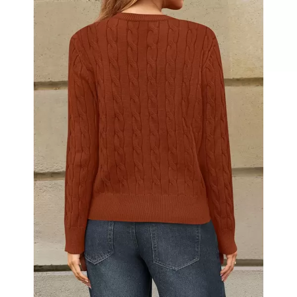 imageZESICA Womens 2024 Fall Winter Cable Knit Cardigan Sweaters Long Sleeve Crew Neck Button Open Front OutwearRust