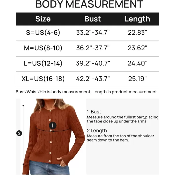 imageZESICA Womens 2024 Fall Winter Cable Knit Cardigan Sweaters Long Sleeve Crew Neck Button Open Front OutwearRust