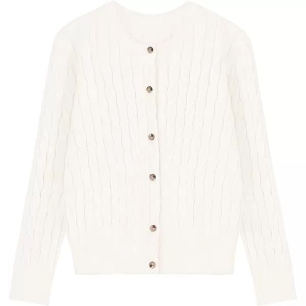 imageZESICA Womens 2024 Fall Winter Cable Knit Cardigan Sweaters Long Sleeve Crew Neck Button Open Front OutwearWhite