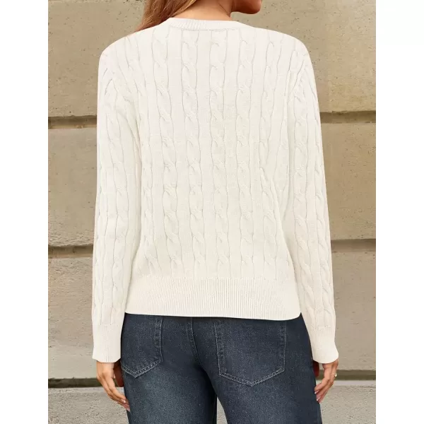 imageZESICA Womens 2024 Fall Winter Cable Knit Cardigan Sweaters Long Sleeve Crew Neck Button Open Front OutwearWhite