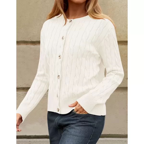 imageZESICA Womens 2024 Fall Winter Cable Knit Cardigan Sweaters Long Sleeve Crew Neck Button Open Front OutwearWhite