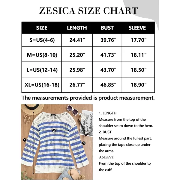 imageZESICA Womens 2024 Summer Crochet Hollow Out Long Sleeve Beach Bikini Swimsuit Mesh Cover Up Tunic TopCobalt