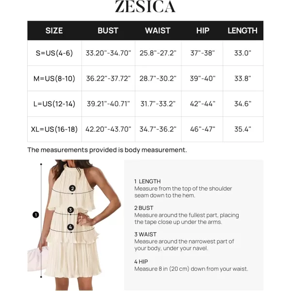 imageZESICA Womens 2024 Summer Halter Dresses Sleeveless Ruffle Tiered Layered Chiffon Pleated A Line Swing Mini DressApricot