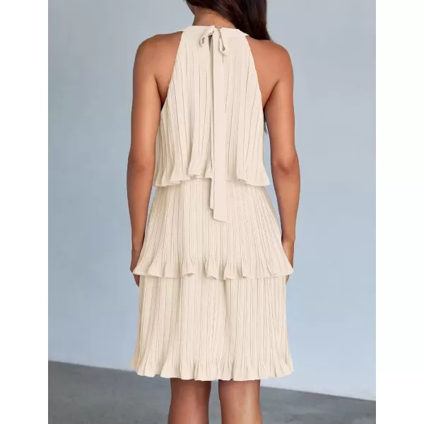 imageZESICA Womens 2024 Summer Halter Dresses Sleeveless Ruffle Tiered Layered Chiffon Pleated A Line Swing Mini DressApricot