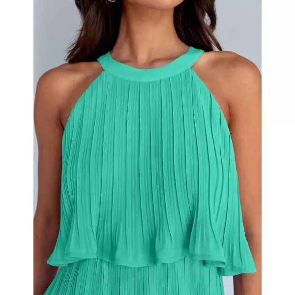 imageZESICA Womens 2024 Summer Halter Dresses Sleeveless Ruffle Tiered Layered Chiffon Pleated A Line Swing Mini DressAqua