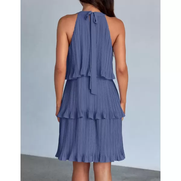 imageZESICA Womens 2024 Summer Halter Dresses Sleeveless Ruffle Tiered Layered Chiffon Pleated A Line Swing Mini DressDusty Blue