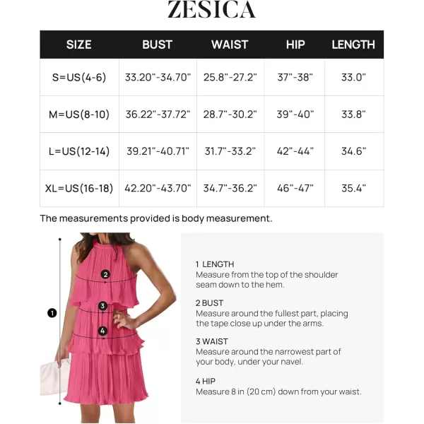 imageZESICA Womens 2024 Summer Halter Dresses Sleeveless Ruffle Tiered Layered Chiffon Pleated A Line Swing Mini DressHot Pink