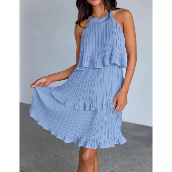 imageZESICA Womens 2024 Summer Halter Dresses Sleeveless Ruffle Tiered Layered Chiffon Pleated A Line Swing Mini DressLight Blue