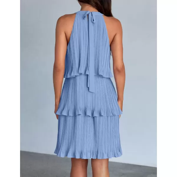 imageZESICA Womens 2024 Summer Halter Dresses Sleeveless Ruffle Tiered Layered Chiffon Pleated A Line Swing Mini DressLight Blue