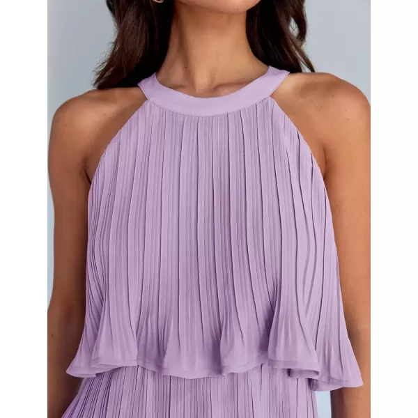 imageZESICA Womens 2024 Summer Halter Dresses Sleeveless Ruffle Tiered Layered Chiffon Pleated A Line Swing Mini DressPurple