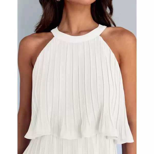 imageZESICA Womens 2024 Summer Halter Dresses Sleeveless Ruffle Tiered Layered Chiffon Pleated A Line Swing Mini DressWhite