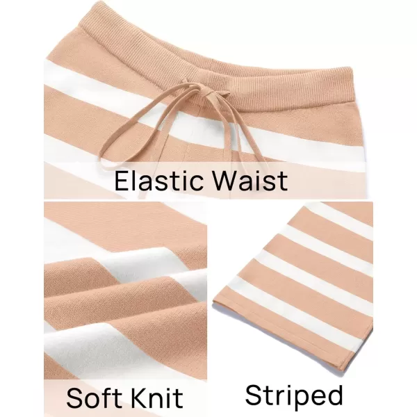imageZESICA Womens Casual Striped Wide Leg Pants Elastic Waist Drawstring Knit Loose Soft Pajama Lounge Pants Fall ClothesApricot