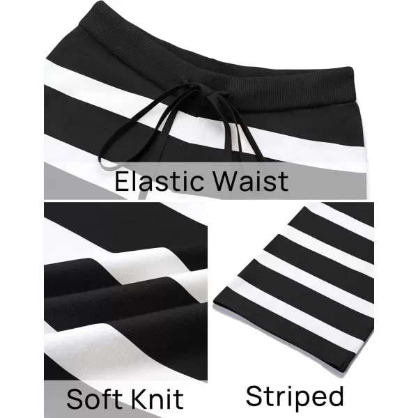 imageZESICA Womens Casual Striped Wide Leg Pants Elastic Waist Drawstring Knit Loose Soft Pajama Lounge Pants Fall ClothesBlack