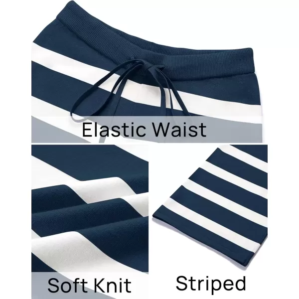 imageZESICA Womens Casual Striped Wide Leg Pants Elastic Waist Drawstring Knit Loose Soft Pajama Lounge Pants Fall ClothesDark Blue