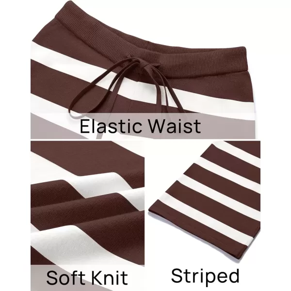 imageZESICA Womens Casual Striped Wide Leg Pants Elastic Waist Drawstring Knit Loose Soft Pajama Lounge Pants Fall ClothesDark Brown