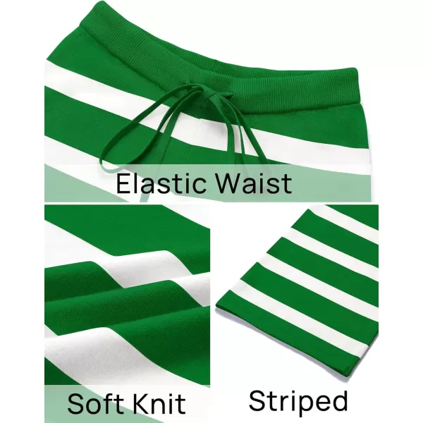 imageZESICA Womens Casual Striped Wide Leg Pants Elastic Waist Drawstring Knit Loose Soft Pajama Lounge Pants Fall ClothesGreen