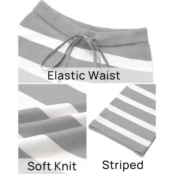 imageZESICA Womens Casual Striped Wide Leg Pants Elastic Waist Drawstring Knit Loose Soft Pajama Lounge Pants Fall ClothesGrey