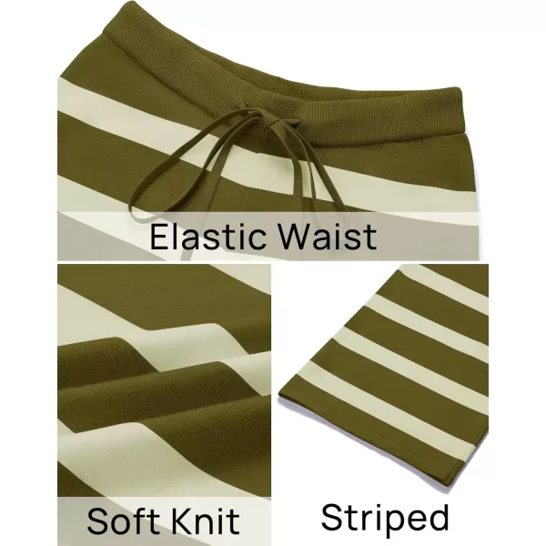 imageZESICA Womens Casual Striped Wide Leg Pants Elastic Waist Drawstring Knit Loose Soft Pajama Lounge Pants Fall ClothesOlive Green