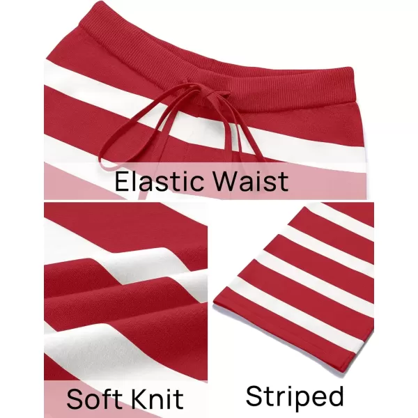 imageZESICA Womens Casual Striped Wide Leg Pants Elastic Waist Drawstring Knit Loose Soft Pajama Lounge Pants Fall ClothesRed
