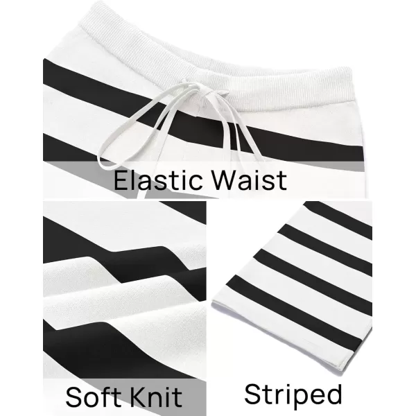 imageZESICA Womens Casual Striped Wide Leg Pants Elastic Waist Drawstring Knit Loose Soft Pajama Lounge Pants Fall ClothesWhite