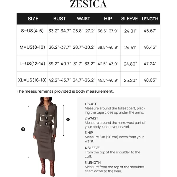 imageZESICA Womens Fall Long Sleeve Sweater Dress 2024 Lapel V Neck Ribbed Knit Side Slit Bodycon Midi Dresses with BeltNutmeg