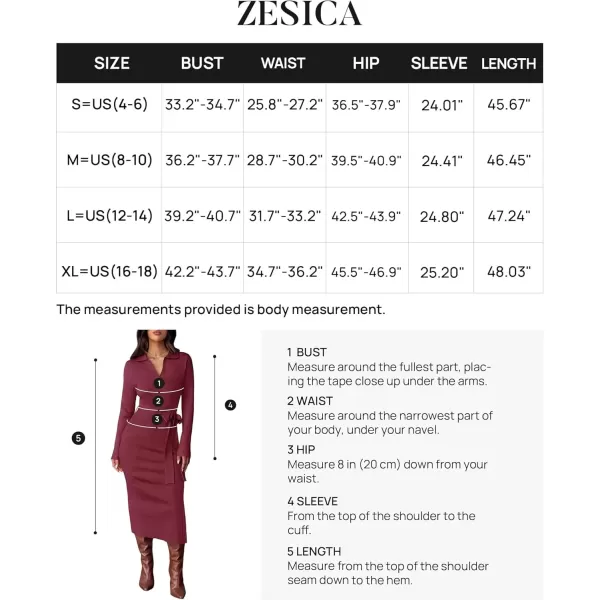 imageZESICA Womens Fall Long Sleeve Sweater Dress 2024 Lapel V Neck Ribbed Knit Side Slit Bodycon Midi Dresses with BeltPlum