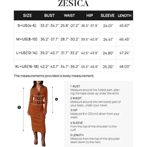 imageZESICA Womens Fall Long Sleeve Sweater Dress 2024 Lapel V Neck Ribbed Knit Side Slit Bodycon Midi Dresses with BeltRust