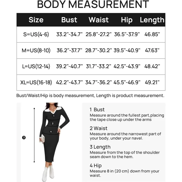imageZESICA Womens Fall Sweater Dresses 2024 Long Sleeve V Neck Ribbed Knit Midi Dress Causal Color Block Bodycon DressBlack