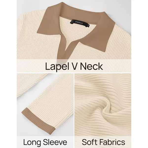 imageZESICA Womens Fall Sweater Dresses 2024 Long Sleeve V Neck Ribbed Knit Midi Dress Causal Color Block Bodycon DressCream