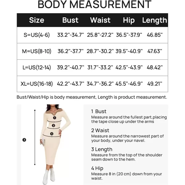 imageZESICA Womens Fall Sweater Dresses 2024 Long Sleeve V Neck Ribbed Knit Midi Dress Causal Color Block Bodycon DressCream