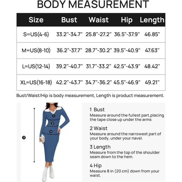 imageZESICA Womens Fall Sweater Dresses 2024 Long Sleeve V Neck Ribbed Knit Midi Dress Causal Color Block Bodycon DressDusty Blue