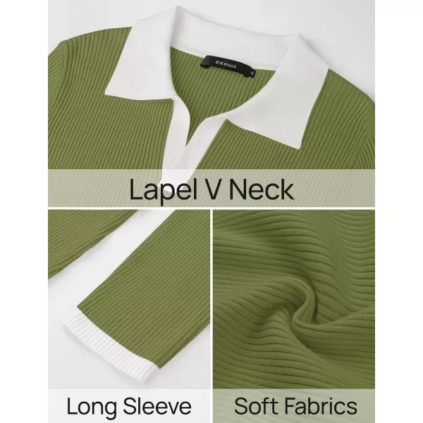 imageZESICA Womens Fall Sweater Dresses 2024 Long Sleeve V Neck Ribbed Knit Midi Dress Causal Color Block Bodycon DressGreen