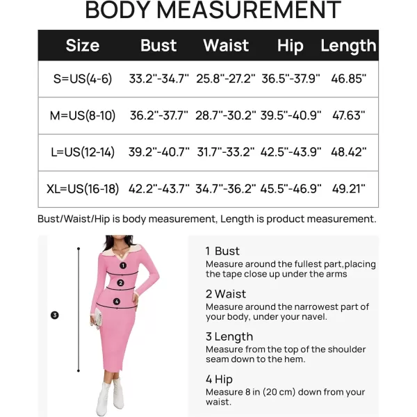 imageZESICA Womens Fall Sweater Dresses 2024 Long Sleeve V Neck Ribbed Knit Midi Dress Causal Color Block Bodycon DressPink