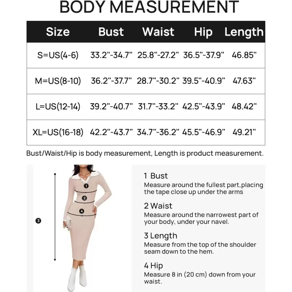 imageZESICA Womens Fall Sweater Dresses 2024 Long Sleeve V Neck Ribbed Knit Midi Dress Causal Color Block Bodycon DressSand