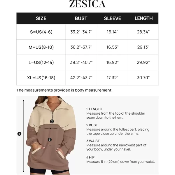 imageZESICA Womens Half Zip Sweatshirts Long Sleeve Color Block Hoodies Oversized Pullover Sweater Tops 2024 Fall Y2k ClothesAlmond