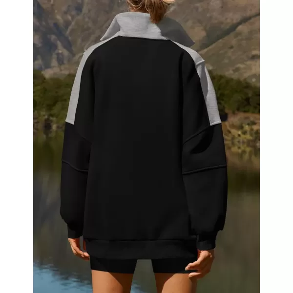 imageZESICA Womens Half Zip Sweatshirts Long Sleeve Color Block Hoodies Oversized Pullover Sweater Tops 2024 Fall Y2k ClothesBlack