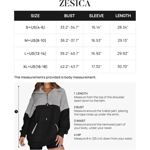 imageZESICA Womens Half Zip Sweatshirts Long Sleeve Color Block Hoodies Oversized Pullover Sweater Tops 2024 Fall Y2k ClothesBlack